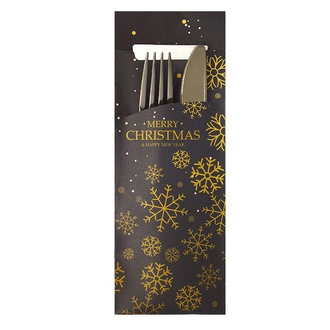 Serviettentaschen 85x200mm Motiv "Merry Christmas" schwarz gold+Tissue-Servietten 33x33cm 3-lg weiß