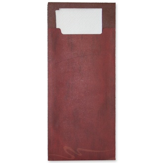 Serviettentaschen "Gourmet Gastro" 85x200mm bordeaux mit Tissue-Servietten 33x33cm 2-lagig weiß