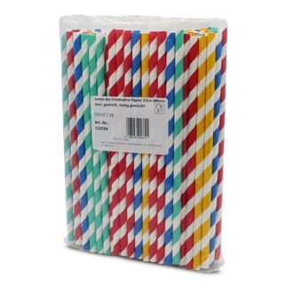Jumbo Bio-Trinkhalme Papier 23cm Ø8mm gestreift starr farbig gemischt