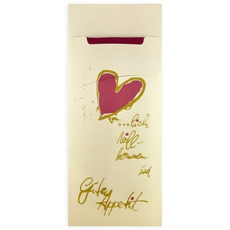 Serviettentaschen 85x200mm, bordeaux, "Willkommen & Guten Appetit", Tissue-Servietten 33x33cm 2-lag