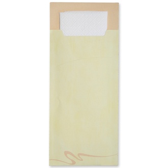 Serviettentaschen "Gourmet Gastro" 85x200mm champagner mit Tissue-Servietten 33x33cm 2-lagig weiß