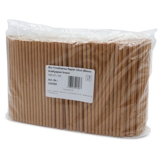 Bio-Trinkhalme Papier 15cm Ø6mm Kraftpapier braun