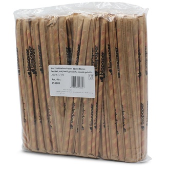 Bio-Trinkhalme Papier 22cm Ø6mm flexibel rot/weiß gestreift gehülst
