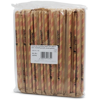 Jumbo Bio-Trinkhalme Papier gehülst 23cm Ø8mm starr rot/weiß gestreift