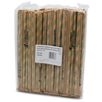 Jumbo Bio-Trinkhalme Papier 23cm Ø8mm starr gehülst grün/weiß gestreift