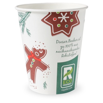 Bio-Glühweinbecher 8oz/200ml (Ø80mm) PLA "Weihnachten" mit Eichstrich und SUP-Logo