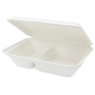 Lunch-Box Bagasse 2-geteilt 250x160x48/63mm eco-friendly