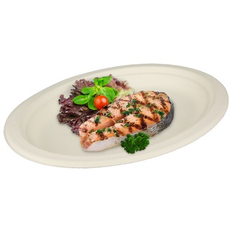 Bagasse-Teller ungeteilt oval 26x19cm Höhe: 2,0cm eco-friendly
