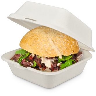 Hamburger-Box Bagasse 15,4x14,7x8,2cm (9,5x9,5cm Bodenmaß) eco-friendly Hamburger 