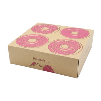 Faltbox 4er 20x20x6cm fettdichter Karton braun "Donuts - liebevoll verpackt"