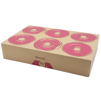 Faltbox 6er 30x20x6cm fettdichter Karton braun "Donuts - liebevoll verpackt"