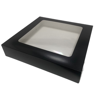 Sushi-Box 8 aus Karton schwarz mit Fenster 250x250x50mm