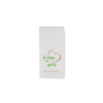 Bäckerfaltenbeutel 418 - 12+5x25cm "Gönn Dir was" Kraftpapier gefädelt weiß 