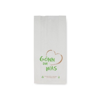 Bäckerfaltenbeutel 422 - 14+6x28cm "Gönn Dir was" Kraftpapier gefädelt weiß 