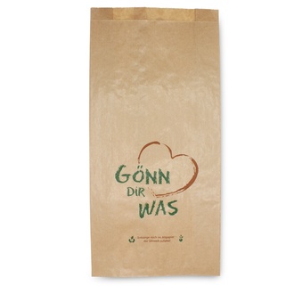 Bäckerfaltenbeutel 433 - 20+7x41cm "Gönn Dir was" Kraftpapier gefädelt braun