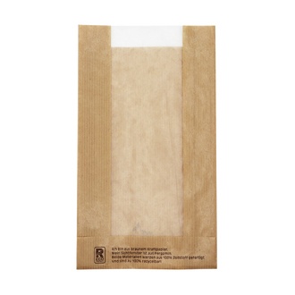 Sichtstreifenbeutel mit 6cm breitem Pergaminfenster 12+5x20cm Kraftpapier braun ungefädelt