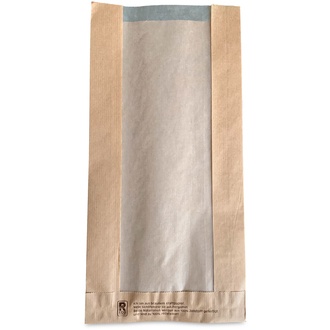 Sichtstreifenbeutel mit 8cm breitem Pergaminfenster 16+6x32cm Kraftpapier braun ungefädelt