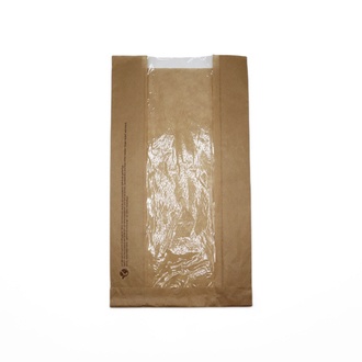 Sichtstreifenbeutel 20+9x36cm Kraftpapier braun ungefädelt mit genadelter OPP-Folie