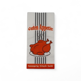 Hähnchenbeutel 2-lagig 1/2 (11,5+5,5x25,5cm) weiß Motiv: "Grillhähnchen"