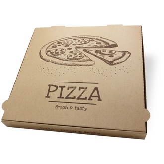 Pizzakarton 36x36x4cm Modell: "Francia" Qualität: Standard braun - Neutraldruck "Pizza fresh&tasty"