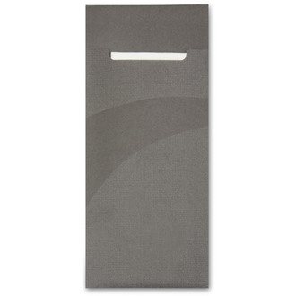 Serviettentaschen "Gourmet Gastro" 85x200mm dunkelgrau mit Tissue-Servietten 33x33cm 2-lagig weiß