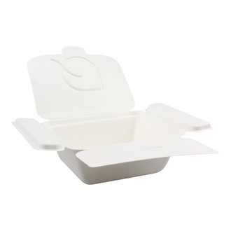 Foodboxen Bagasse 1035ml mit anhängendem Deckel, Besteck- und Dipfach 175x150x63mm