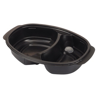 Mikrowellenschalen 2-geteilt PP 650ml (375/275ml) oval 234x160x48mm schwarz