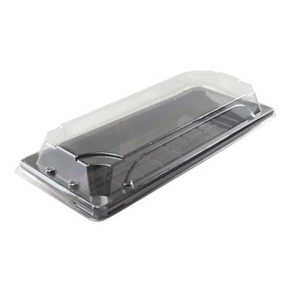 Sushi-Tray 220x92x23mm schwarz + Deckel RPET antifog