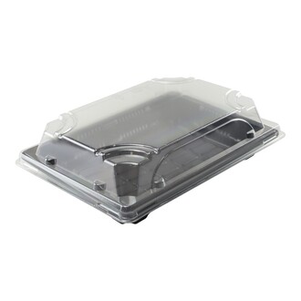 Sushi-Tray "M" schwarz 165x115x20mm + Deckel RPET antifog