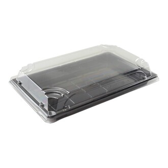 Sushi-Tray 237x145x23mm schwarz + Deckel RPET antifog
