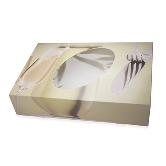 Partykarton weiß klein 36x25x8cm mit anhängendem Deckel und Sichtfenster Neutraldruck