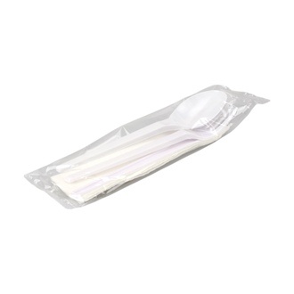 Besteckset Mehrweg "4in1" (Gabel, Messer, Esslöffel, Serviette ) weiß