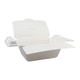 Foodboxen Bagasse 2300ml mit anhängendem Deckel, Besteck- und Dipfach 230x190x90mm