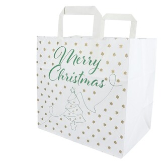 Papier-Tragetaschen 26+17x25cm Innenhenkel Kraftpapier 70g/m² weiß "Merry Christmas"