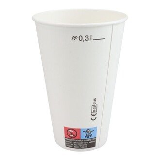 Pappbecher 300ml Ø80mm weiß Karton+PE mit Füllstrich