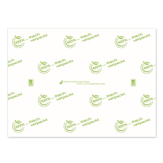 Frischhaltepapier eco-friendly 1/4 Bogen - 37x50cm Design "frisch verpackt" 