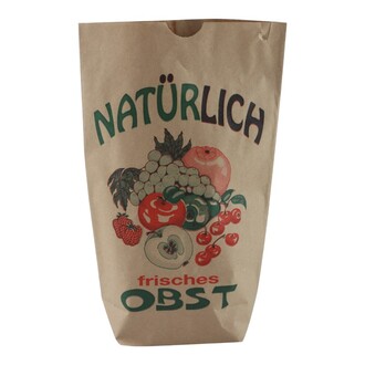 Kreuzbodenbeutel 216 - 16,5x26cm 1kg - Kraftpapier braun - gefädelt - Neutraldruck: "Obst"