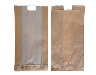 Sichtstreifenbeutel mit 10cm breitem Pergaminfenster 16+12x31cm Kraftpapier braun ungefädelt 