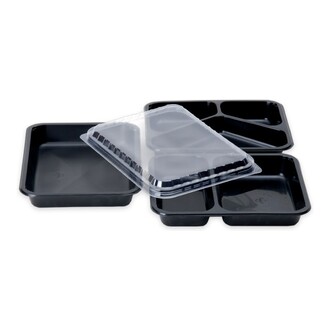PP-Menüschalen 3-geteilt 225x175x45mm tief siegelfähig schwarz