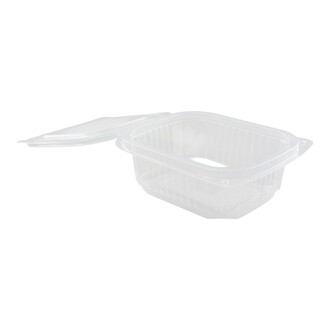 Verpackungsbecher mit anhängendem Deckel PP 250ml 127x105x42mm transparent
