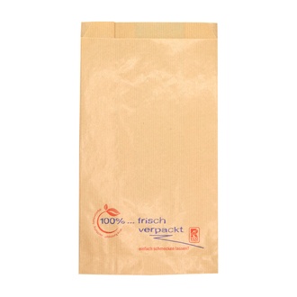 Metzgerfaltenbeutel 403 - 16+6x28cm "frisch verpackt" neues Design Kraftpapier gefädelt braun