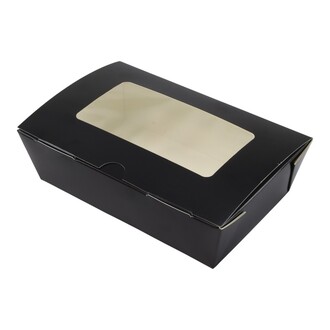 Sushi-Box 1 aus Karton schwarz mit Fenster 160x100x50mm