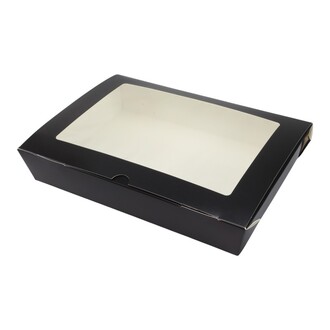 Sushi-Box 6 aus Karton schwarz mit Fenster 260x190x50mm