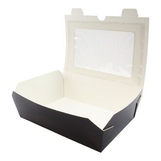 Sushi-Box 4 aus Karton schwarz mit Fenster 190x130x50mm