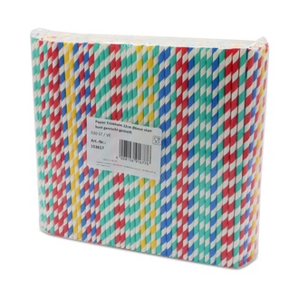 Bio-Trinkhalme Papier 22cm Ø6mm starr gestreift farbig gemischt 