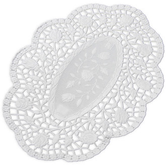 Mokkadeckchen oval 22x15cm Dekor Rose weiß