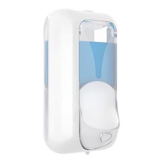 Seifen-Spender clivia designo 550ml mit Druckknopf nachfüllbar Kunststoff weiß mit Sichtfenster