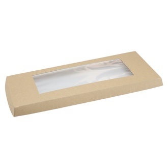 Deckel für Foodtray Schnitzelschale "XXL" 404x163x25mm braun mit transparentem Sichtfenster