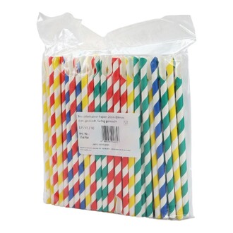 Löffelhalm Papier 20cm Ø8mm starr gestreift farbig gemischt