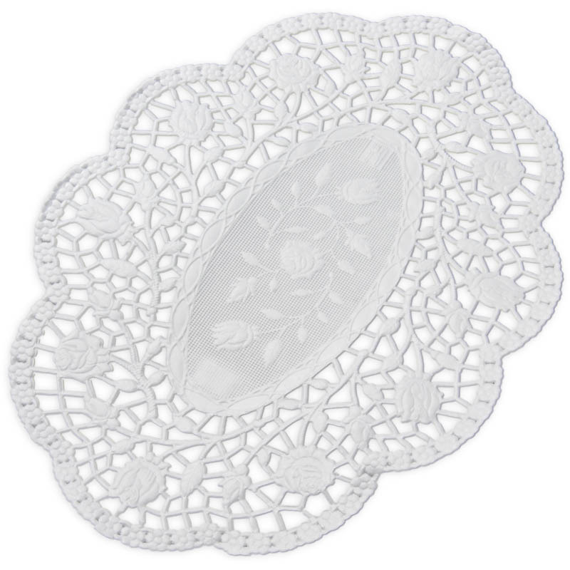 Mokkadeckchen oval 26x18cm Dekor Rose weiß
